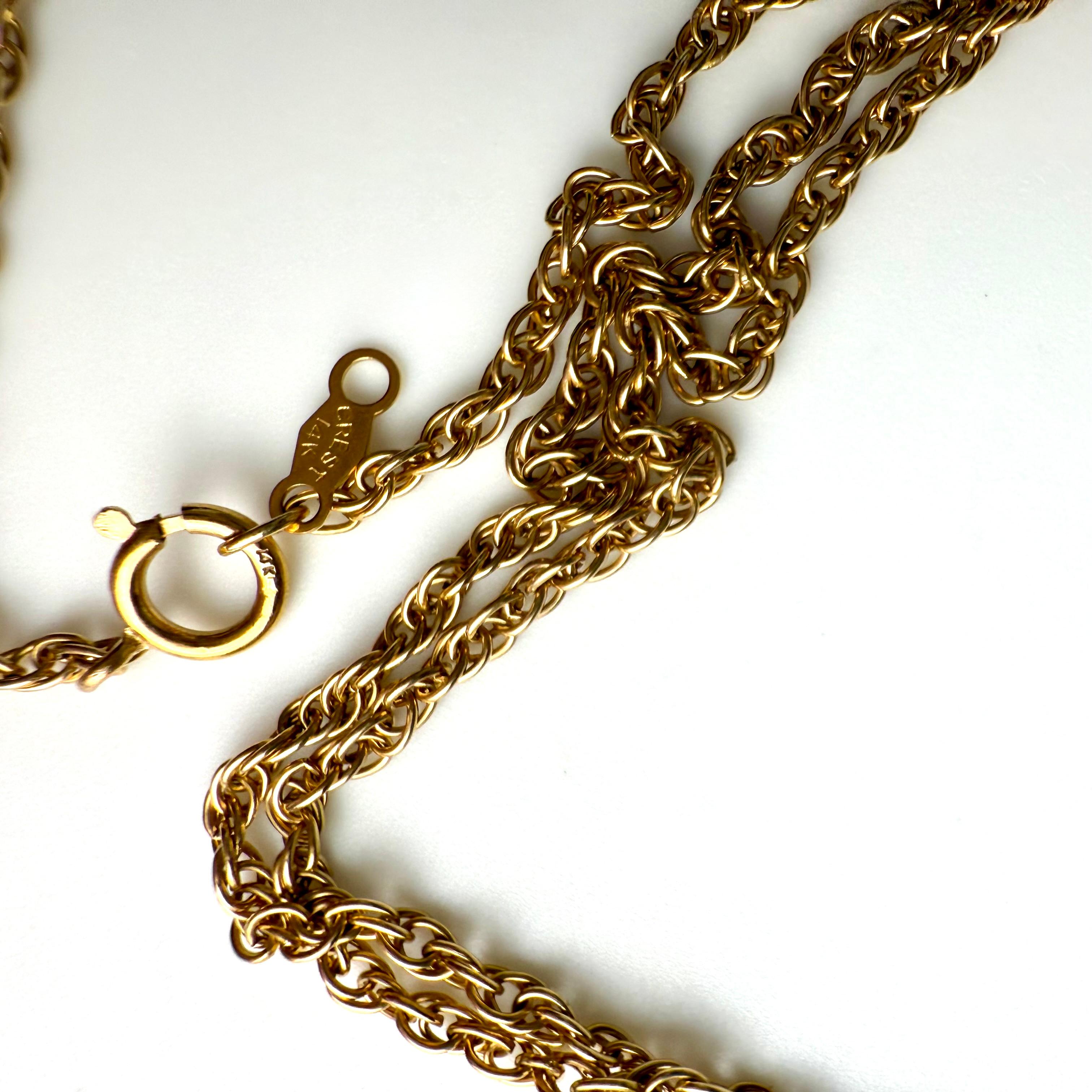 Début du 20e siècle, camée en creux en or 14k, collier de corde de 24 inc. en vente 5