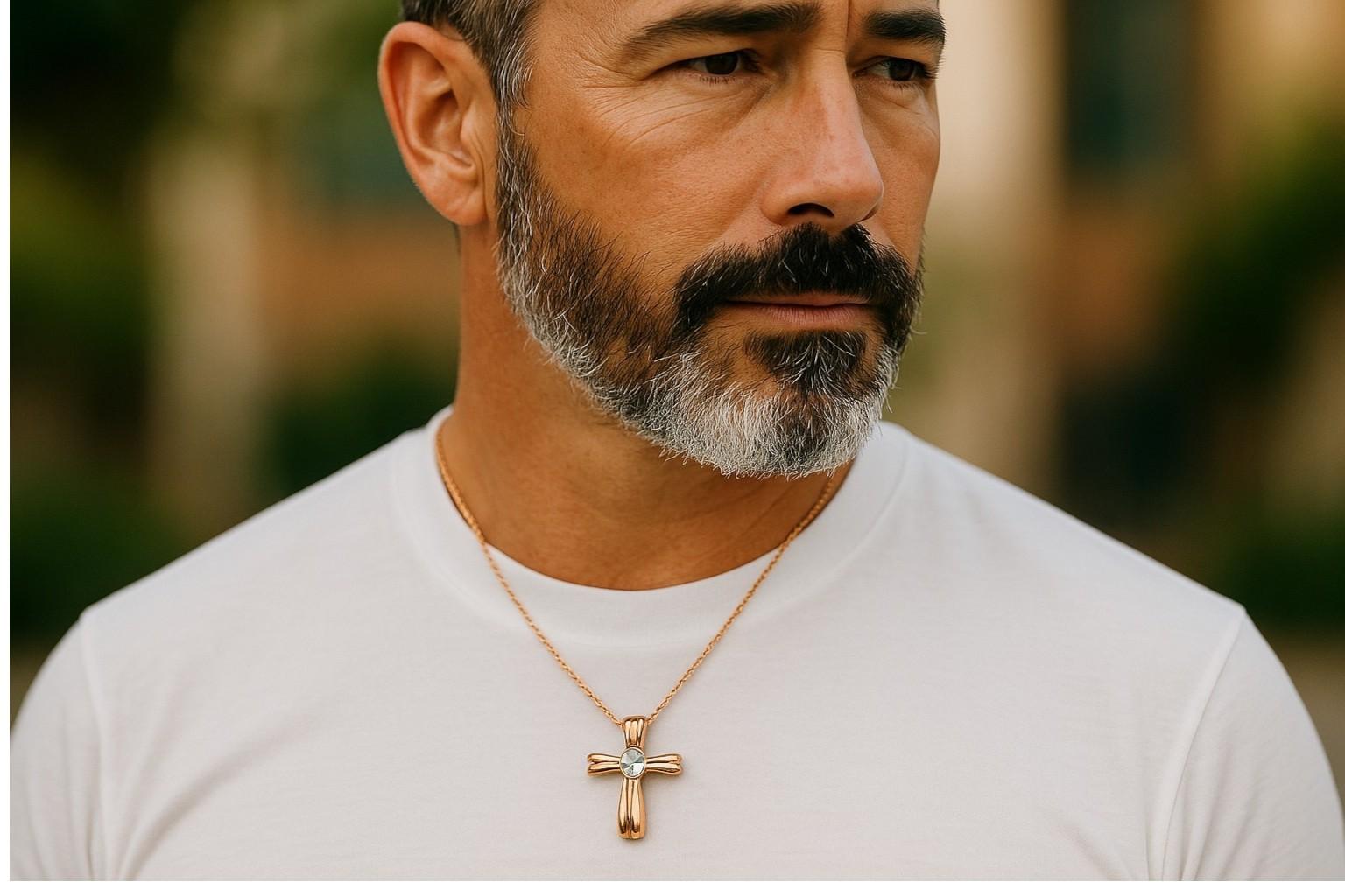 Taglio ovale Collana con ciondolo a forma di croce in oro giallo 14K in vendita