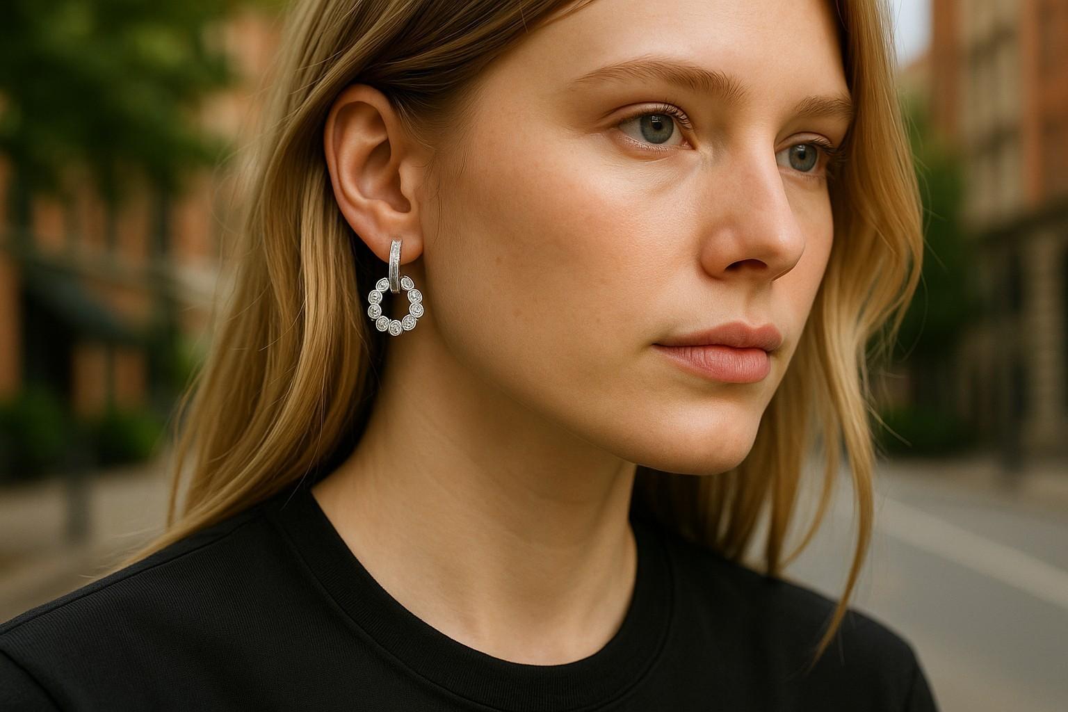 Eleva la tua collezione con questi orecchini Door Knocker Diamond Drop in oro bianco 14K, un'interpretazione moderna di una silhouette classica. Realizzati meticolosamente in oro bianco luminoso, questi orecchini presentano diamanti di alta qualità