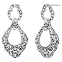 Platinum Vintage Openwork Filigree Drop Earrings with 0.50ct Diamonds