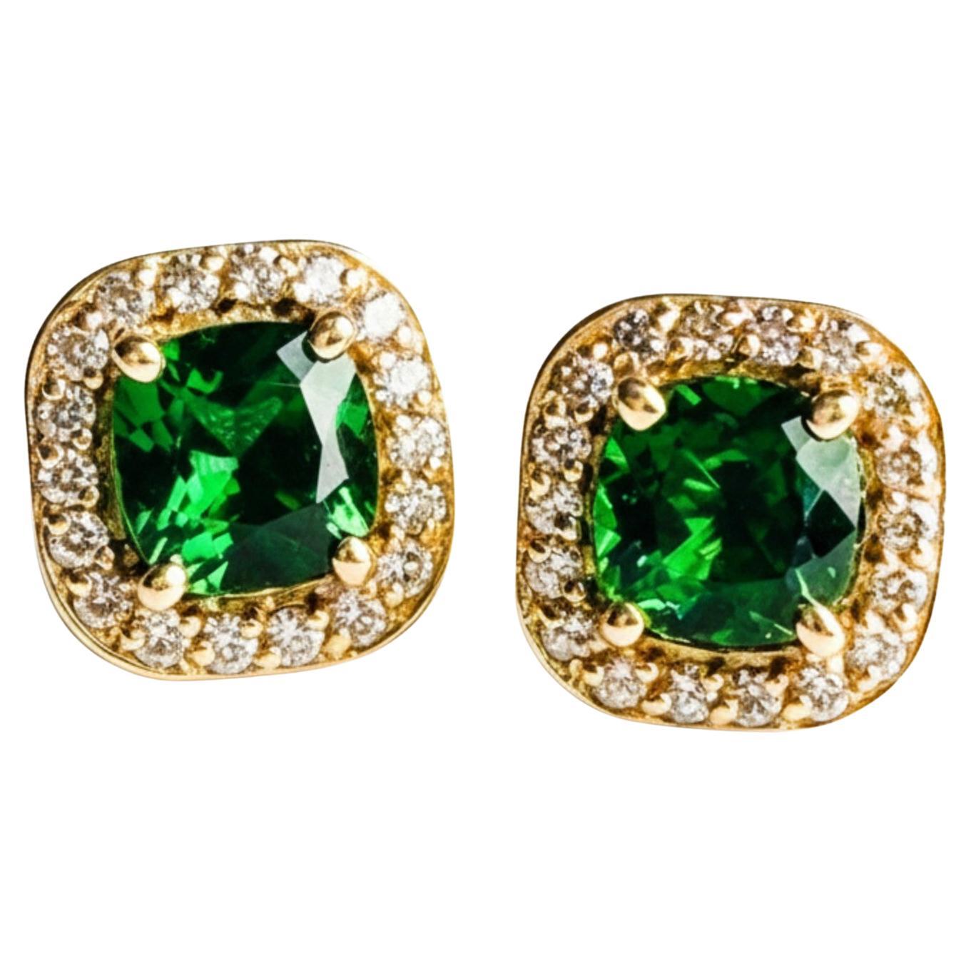 14K Gelbgold Chrom Diopsid Halo-Ohrstecker 0,40 Zoll