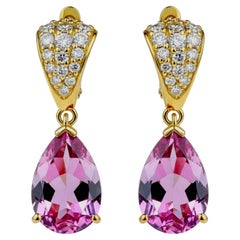 Boucles d
oreilles pendantes en or jaune 14K avec diamants et topaze rose naturelle