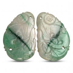 Certified Natural Green Jadeite Carvings Matched Pair (Untreated Type A Jadeite)
