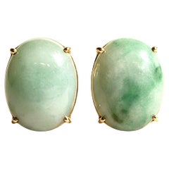 14K Yellow Gold Jadeite Stud Earrings, Late 20th Century, Hong Kong