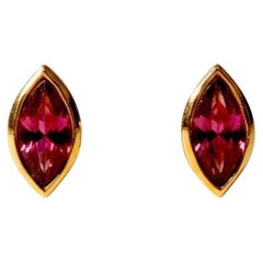 14K Yellow Gold Tinyy 0.13' Width Marquise Ruby Bezel Set Stud Earrings 2nd Hole