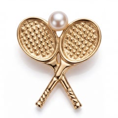 Spilla Racchetta da Tennis Tiffany & Co. in oro giallo 14 carati con perle coltivate