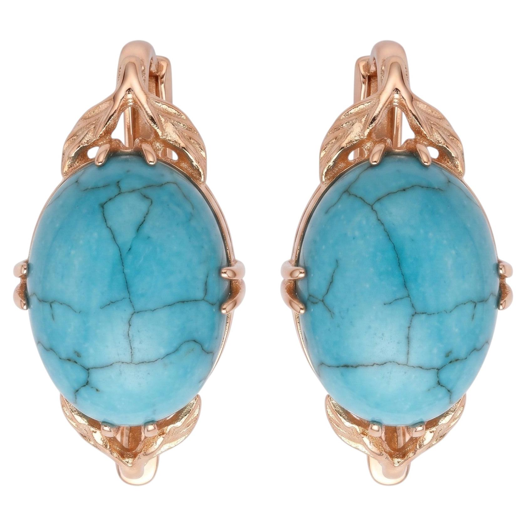 Orecchini vintage in oro giallo 14kt con cabochon di turchese, metà del XX secolo