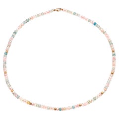 14K Yellow Gold Natural Morganite Bead Choker Necklace 16" with 14K Gold Beads