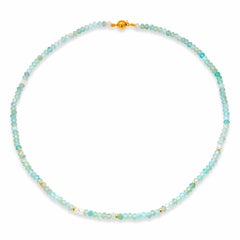 14K Yellow Gold Natural Apatite Bead Necklace with Spacers 16" Choker