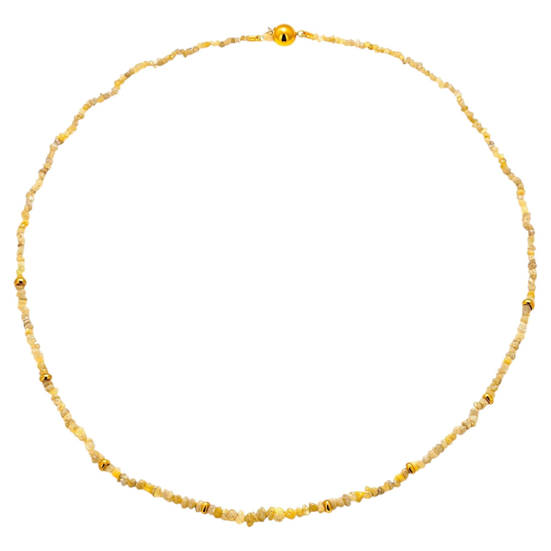 14K Yellow Gold Uncut Natural Yellow Diamond Bead Choker Necklace 16" For Sale