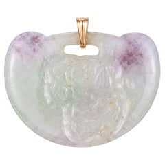 Hand-Carved Pale Jade Figural Pendant with 14K Yellow Gold Bail