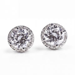 GIA-Certified Natural Diamond 2.51 Carat Cluster Stud Earrings 950 Platinum