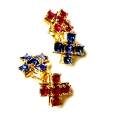One-of-a-Kind 18K Gold Double-Sided Sapphire & Ruby Cufflinks 6.50 Carats, 8 G
