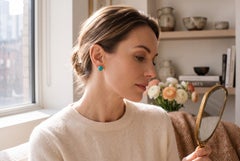 14K Yellow Gold Round Turquoise Bezel Stud Earrings – 6mm