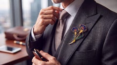 Vintage Italian 18K Gold Ruby & Enamel Floral Brooch – Retro Unisex Lapel Pin