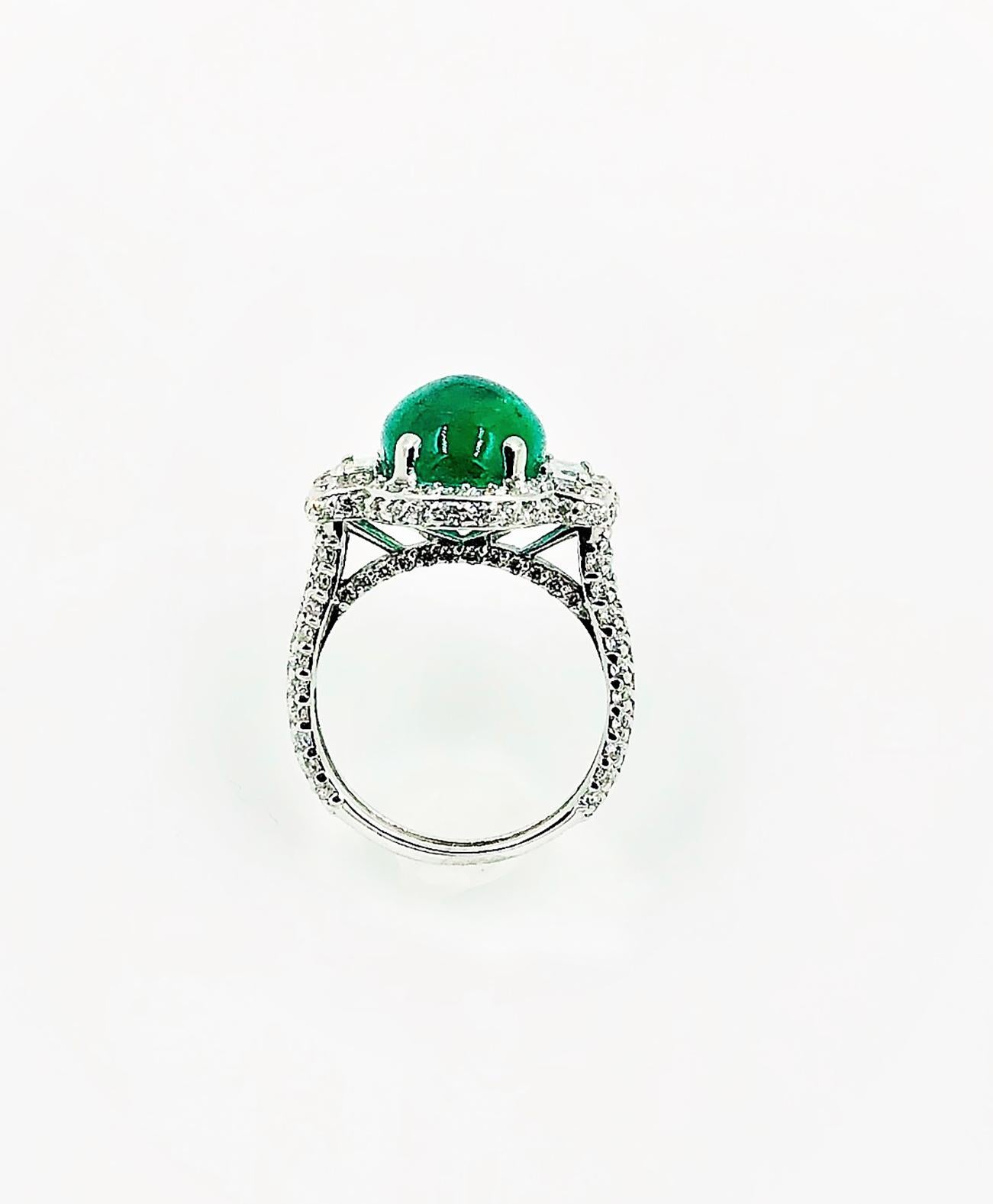 Cabochon Colombian Emerald and Diamond Cluster Cocktail Ring Weighing 7.35 Carat 2