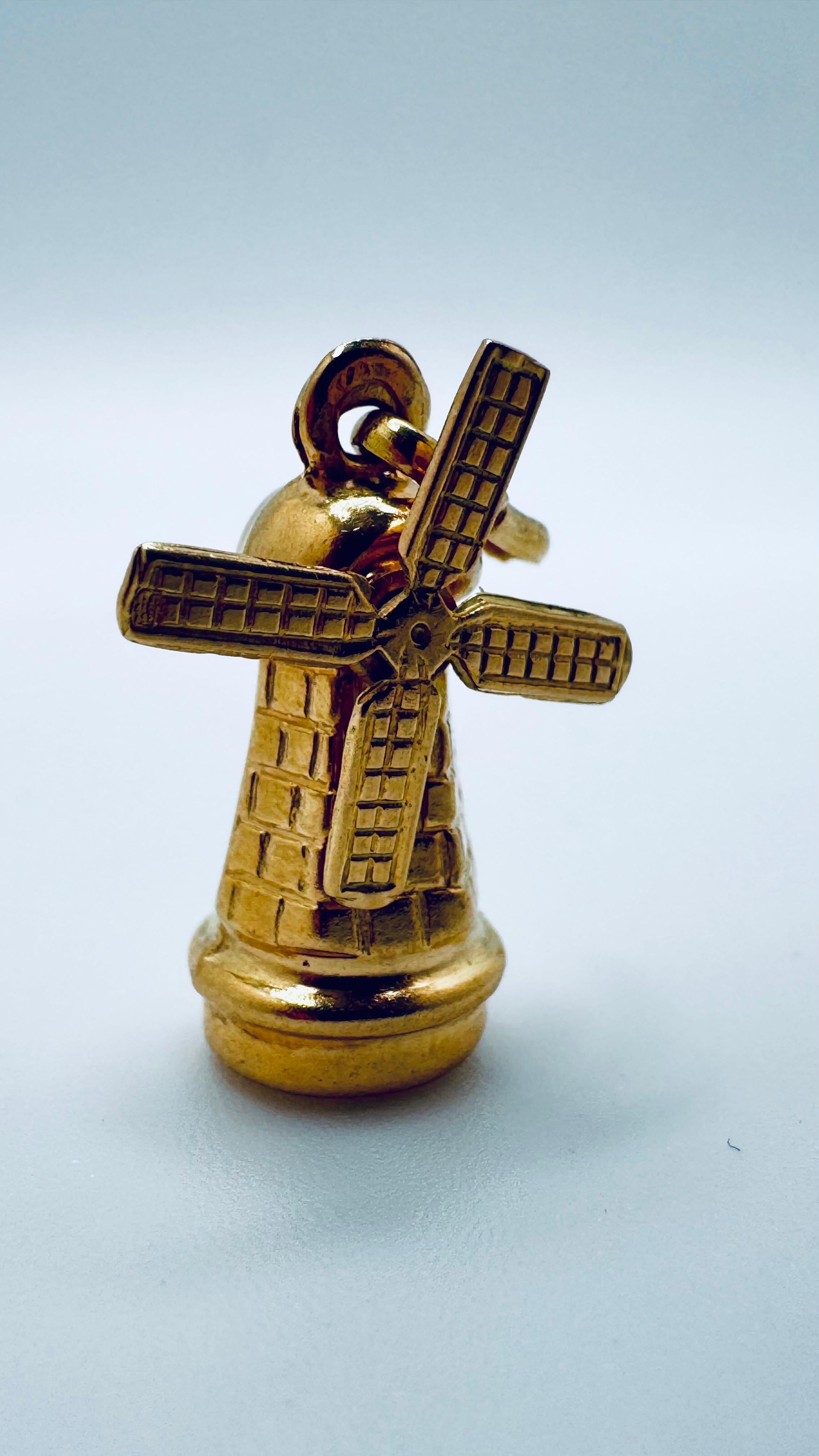 Vintage 14K Yellow Gold Windmill Pendant Necklace, Art Deco, USA For ...