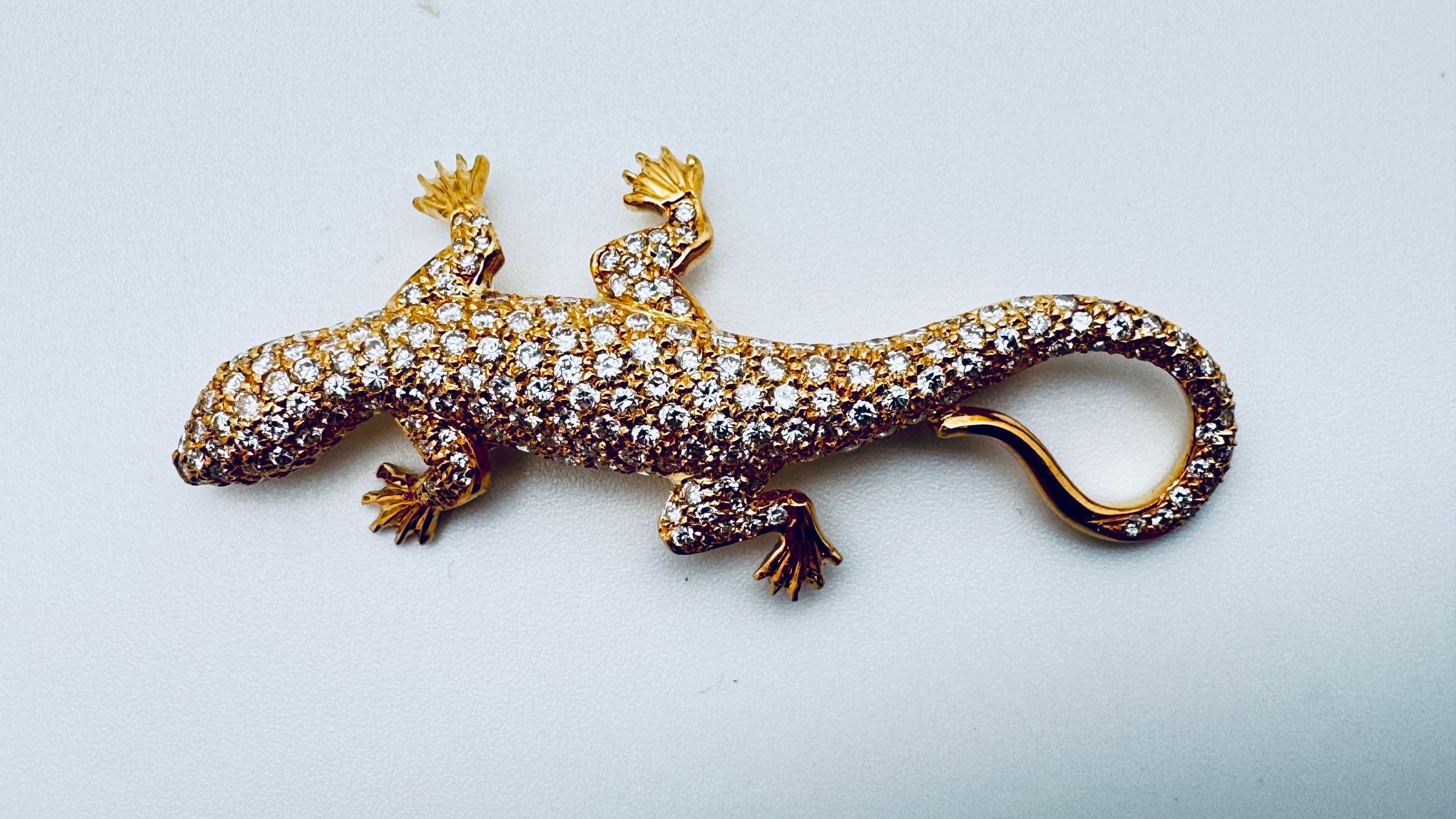 18K Yellow Gold Diamond Lizard Brooch, Circa 2000, 2.00ctw, USA For ...