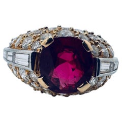 18K Yellow Gold Ruby Diamond Cocktail Ring, 2.11ct Ruby, 1990s