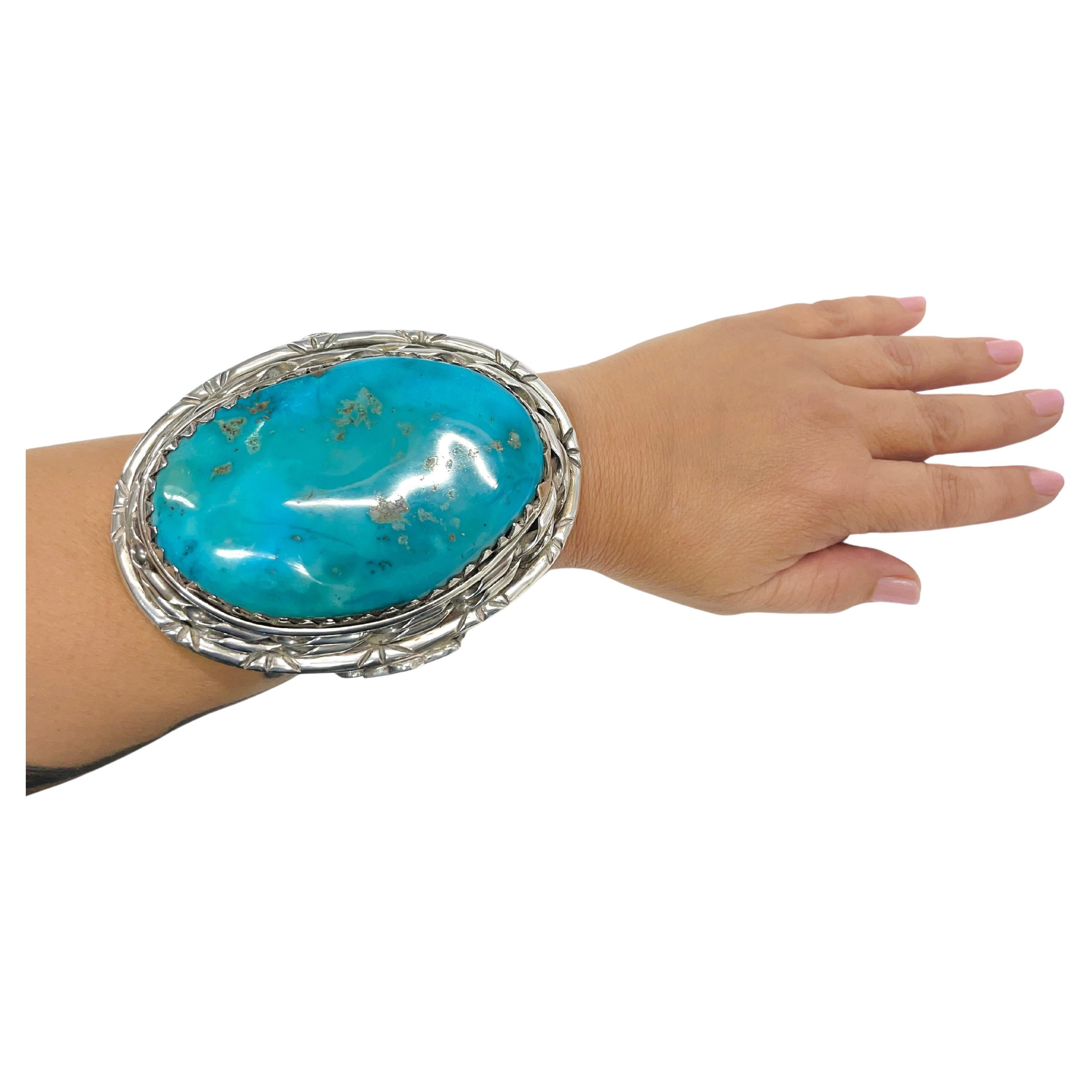 Sterling Silver Turquoise Thunderbird Cuff Bracelet For Sale