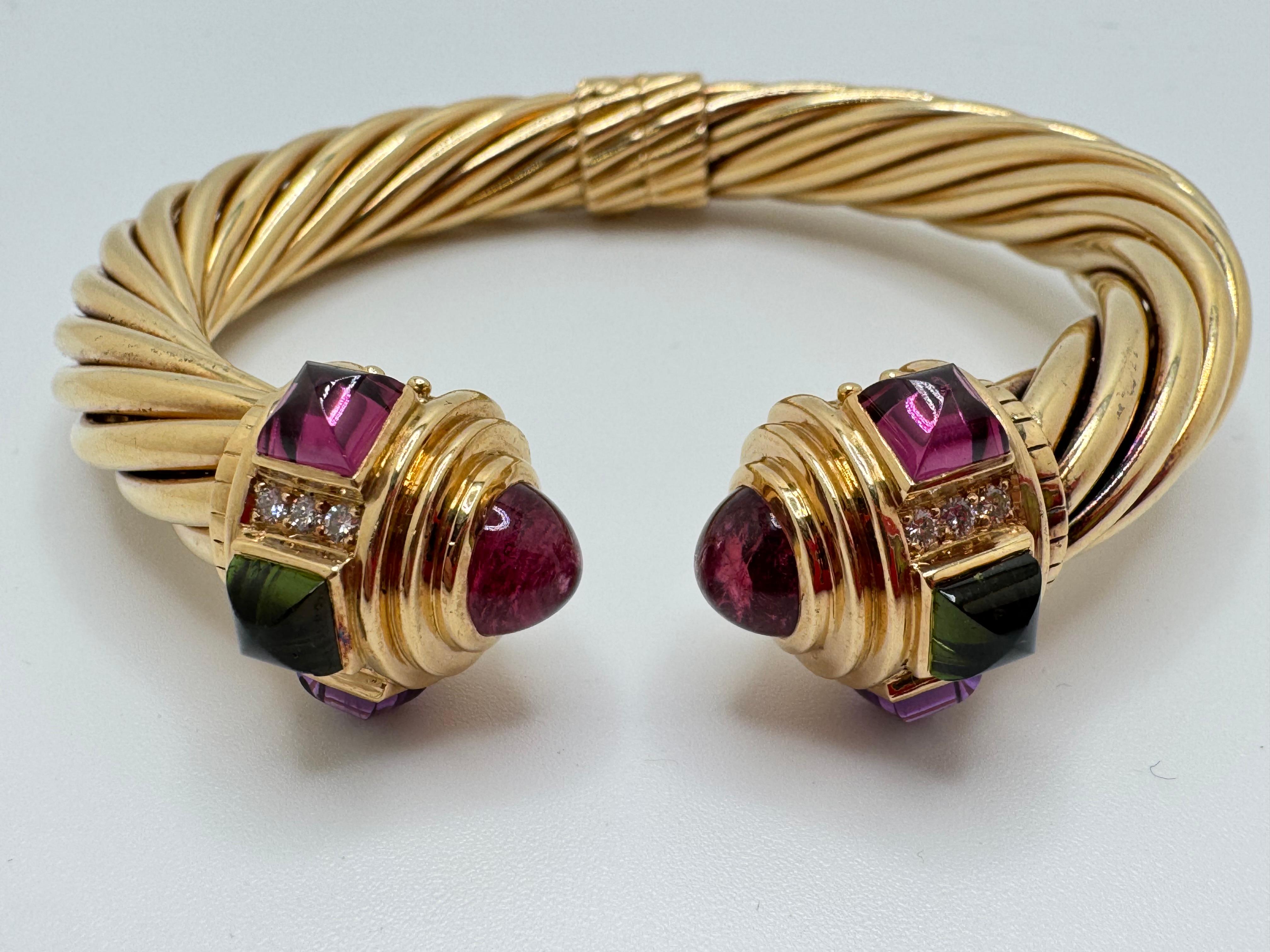 Brazalete de oro amarillo con varias piedras preciosas en venta 2