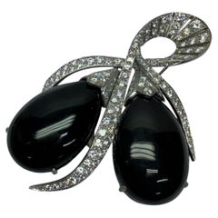 Platinum Art Deco Black Onyx and Diamond Brooch, 2.0 Carats, USA