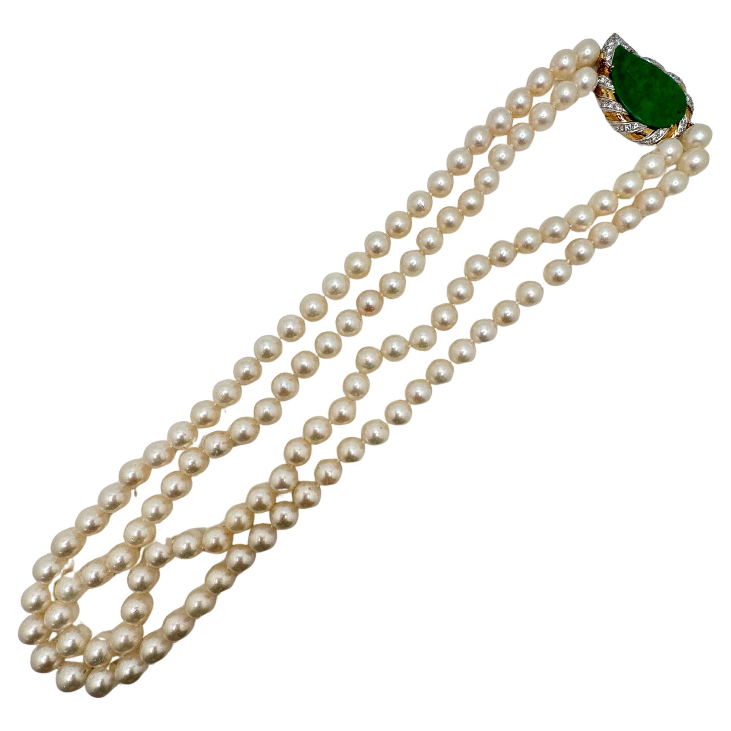 Collana Celeste di 23 pollici con perle Akoya e giada verde