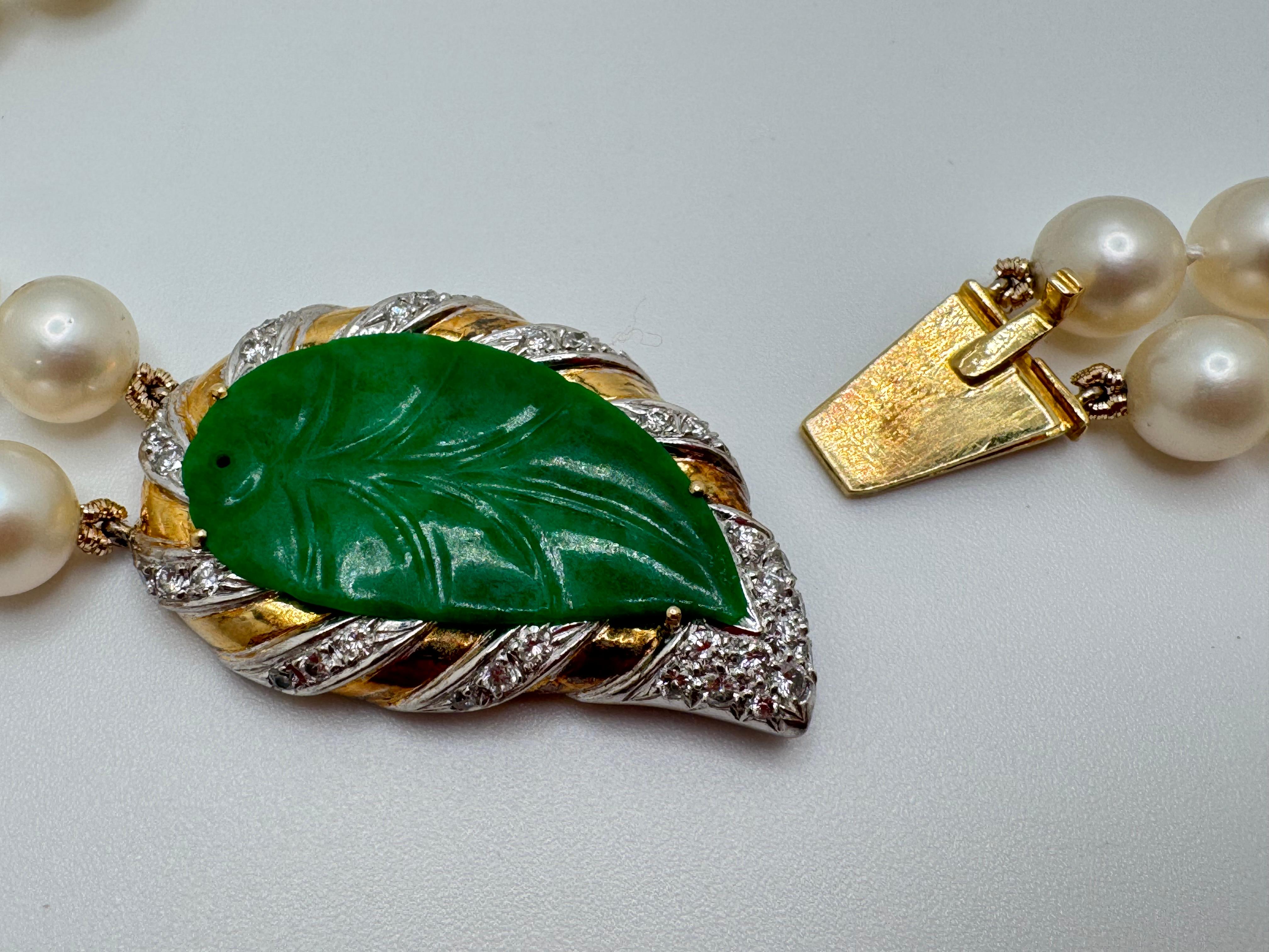 da uomo o donna Collana Celeste di 23 pollici con perle Akoya e giada verde in vendita