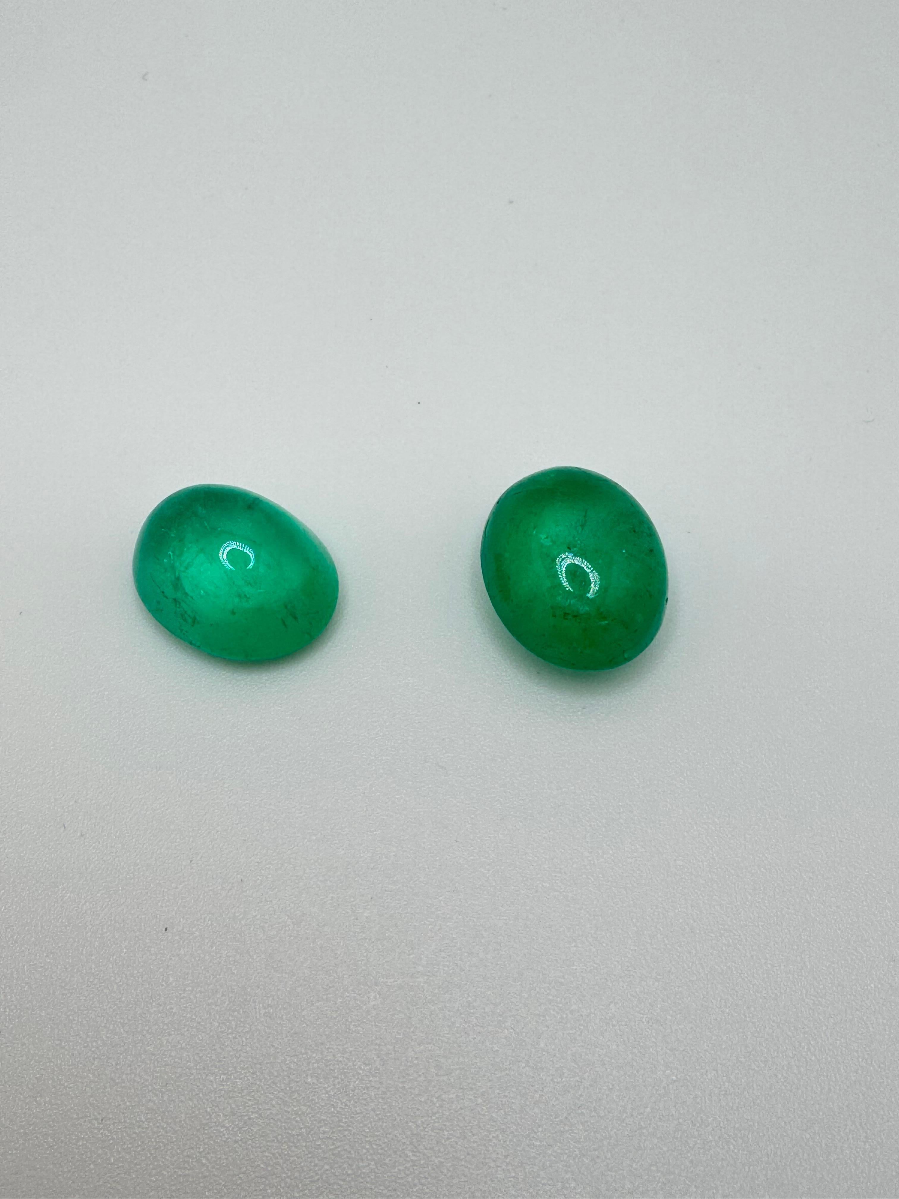 Two Loose Oval Emerald Shapes Gems

1. Oval Emerald Gem
Weight: 12.48 Carats
16.24 x 12.87 x 8.63mm

2. Oval Emerald Gem
Weight: 14.11 Carats
16.68 x 13.41 x 9.05mm

Cutting Style: Double Cabochon
Color: Green 
Geo: Colombia
Species: Natural Beryl 
