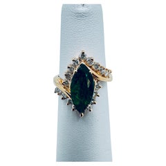 14K Yellow Gold Emerald and Diamond Halo Ring, 12x5.5mm Center Stone