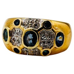 14K Gold Blue Sapphire and Diamond Pinky Ring, 1980s, Size 6.5