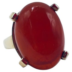 14K Yellow Gold Carnelian Cabochon Ladies' Ring, Size 7.5