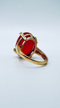 14K Yellow Gold Carnelian Cabochon Ladies' Ring, Size 7.5