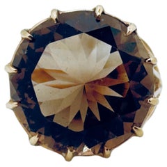 Solitärring aus 14-karätigem Gelbgold mit Rauchquarz, runder Edelstein (16 mm), Größe 9