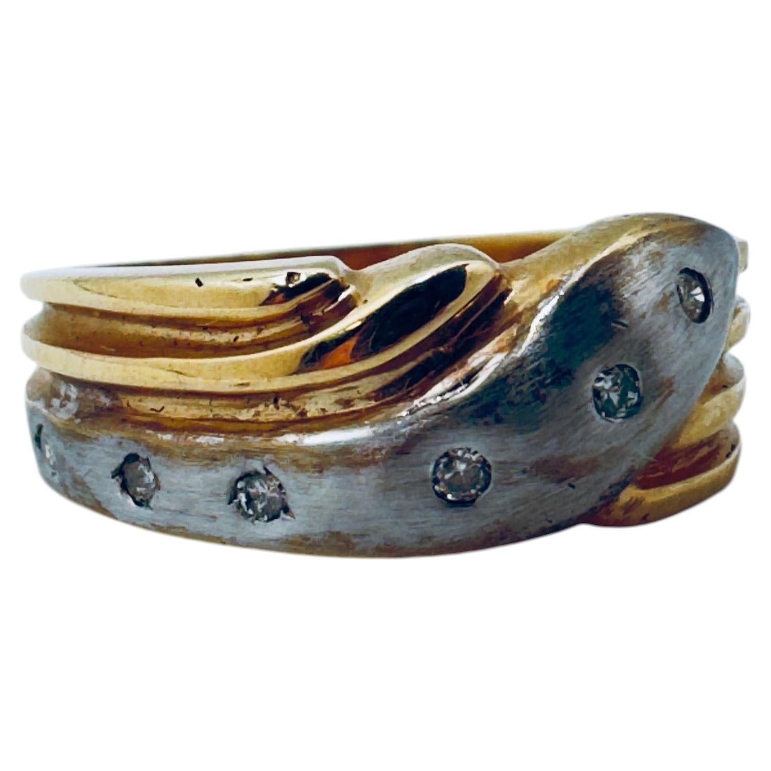 14K Yellow Gold Diamond Band Ring with Sandblasted & High-Polish Finish