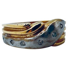 14K Yellow Gold Diamond Band Ring with Sandblasted & High-Polish Finish