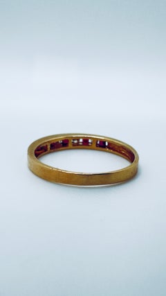 14K Yellow Gold Ruby & Diamond Channel-Set Band Ring, Size 6.75