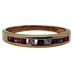 Bague en or jaune 14 carats avec rubis et diamants sertis en canal, taille 6,75