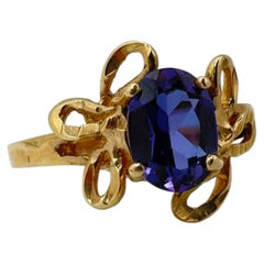 14K Yellow Gold Oval Iolite Solitaire Ring, 1.17 Carat Gemstone, Size 8.5