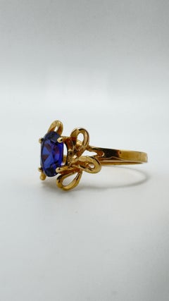 14K Yellow Gold Oval Iolite Solitaire Ring, 1.17 Carat Gemstone, Size 8.5