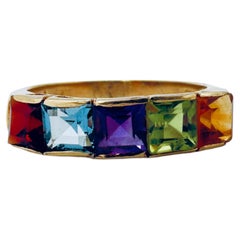 14K Yellow Gold Multi-Color Gemstone Band Ring, size 7.5