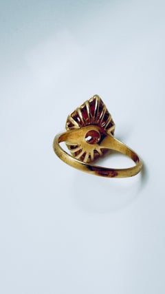 14K Yellow Gold Art Deco Ruby Hexagon Ring, Circa 1960, 1.28ct