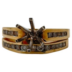 14K Yellow Gold Diamond Wedding Set with Tiffany-Style Engagement Ring & Channel