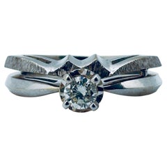 14K White Gold Diamond Wedding Set with Illusion-Style Solitaire ring