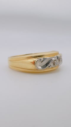 Ladies' 14K Two Tone Gold Antique Filigree Scroll Diamond Wedding Band