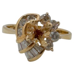 14 Karat Yellow Gold, Diamond Cluster Solitaire Setting, Size 6 for Ladies
