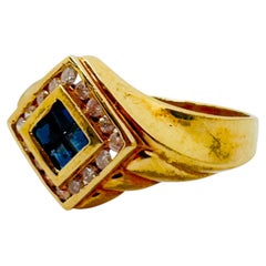 Signet Style 14 Karat Yellow Gold Diamond and Sapphire Ring, 0.40ctw.