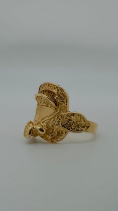 14 Karat Yellow Gold Detailed Horse Saddle Ring, Size 7.5