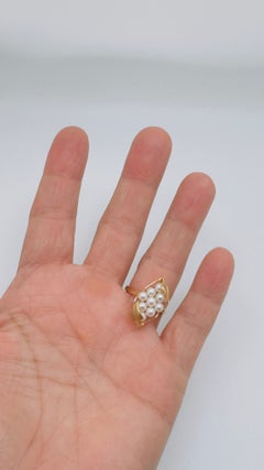Freshwater White Pearl Grouping with Floral Design Ring, 14 Karat Yellow Gold
