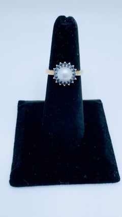 Ballerina Style Grey Pearl with 0.50ctw Sapphires, 14 Karat Yellow Gold, Size 6